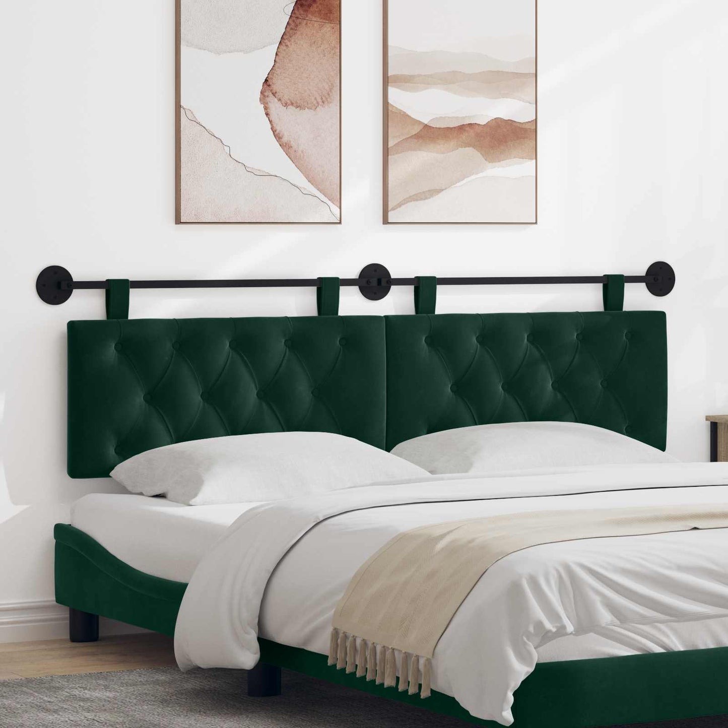 Testiera sospesa Con luce LED Verde Scuro Velluto | homemem39