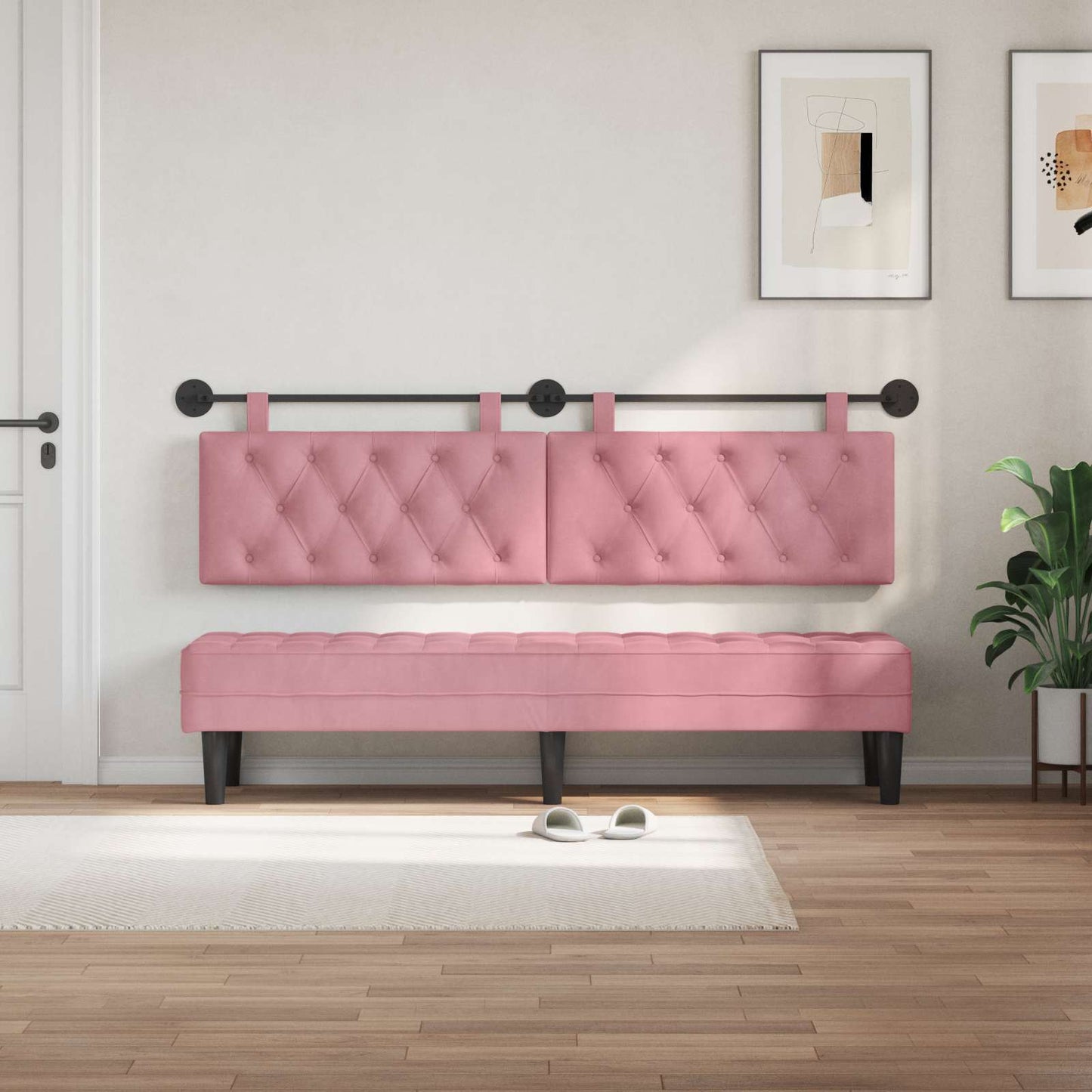 Testiera sospesa Con luce LED Rosa Velluto | homemem39