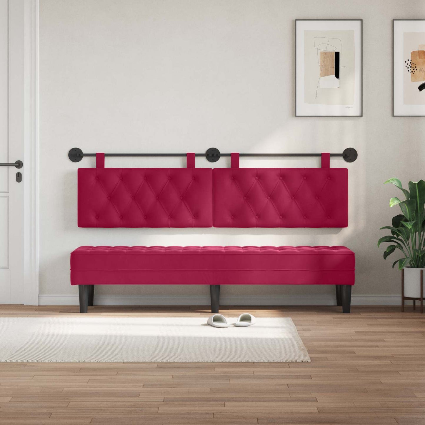 Testiera sospesa Con luce LED Rosso Vino Velluto | homemem39