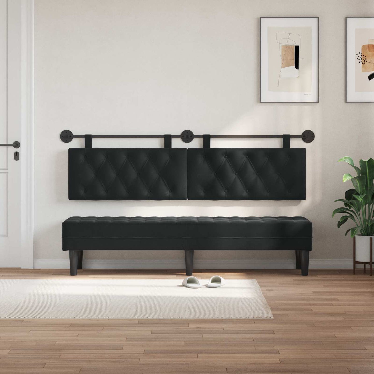 Testiera sospesa Con luce LED Nero Velluto