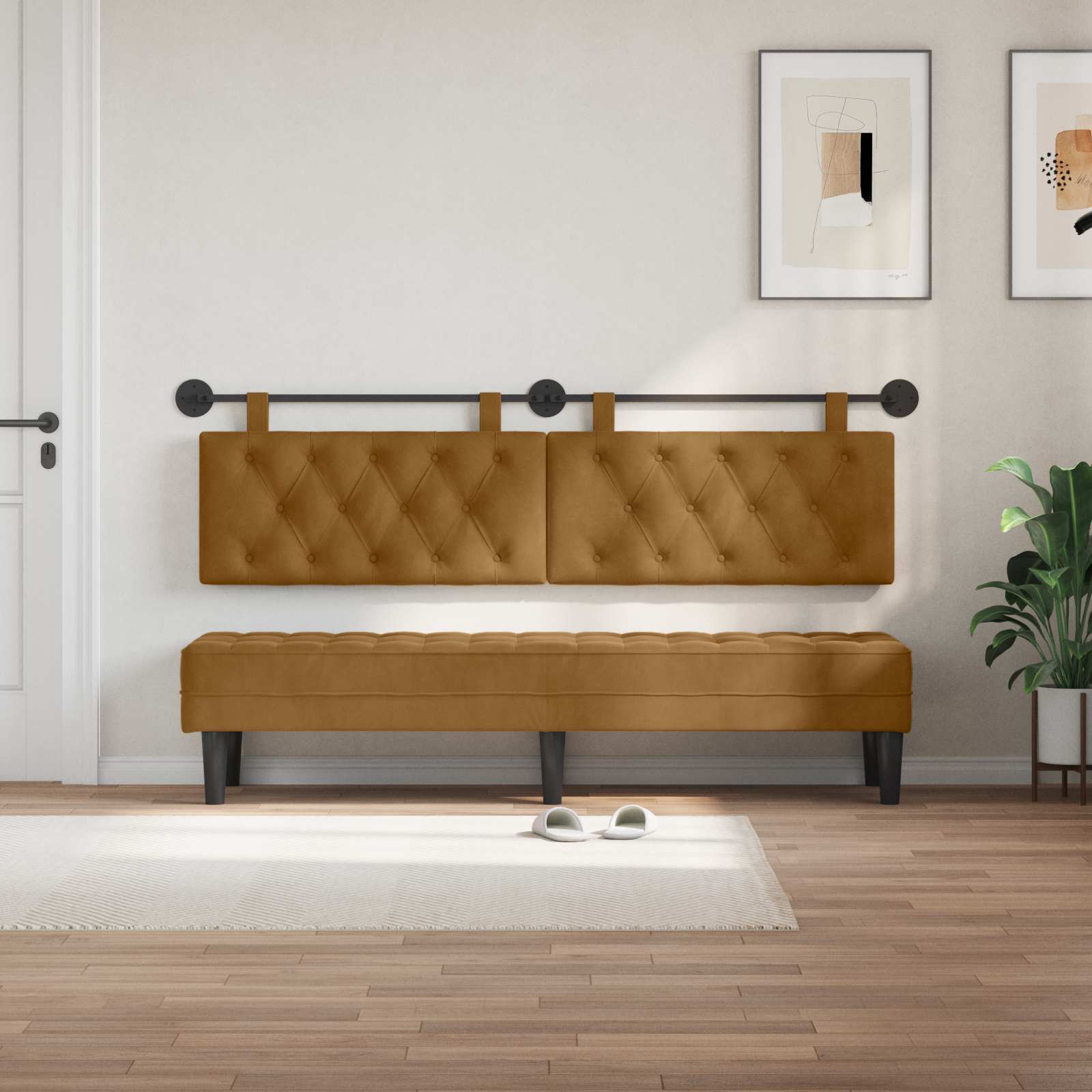 Testiera sospesa Con luce LED Marrone Velluto | homemem39