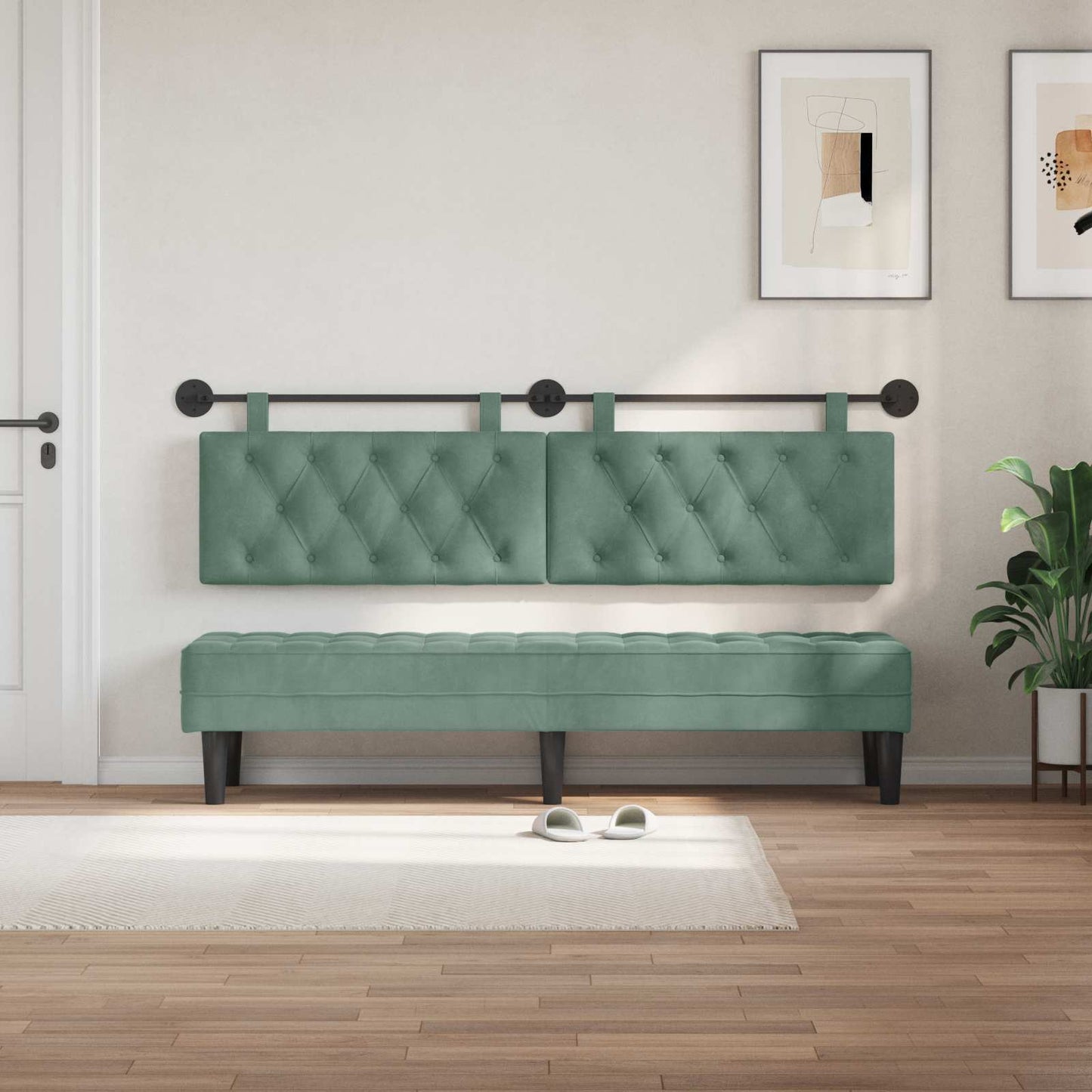 Testiera sospesa Con luce LED Verde Mare Velluto | homemem39