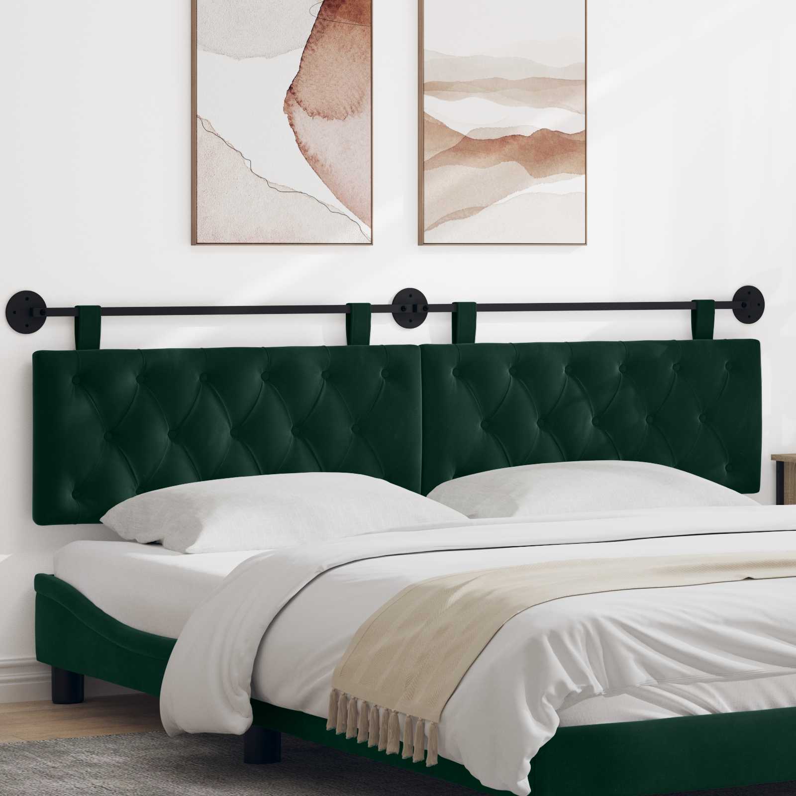 Testiera sospesa Con luce LED Verde Scuro Velluto | homemem39