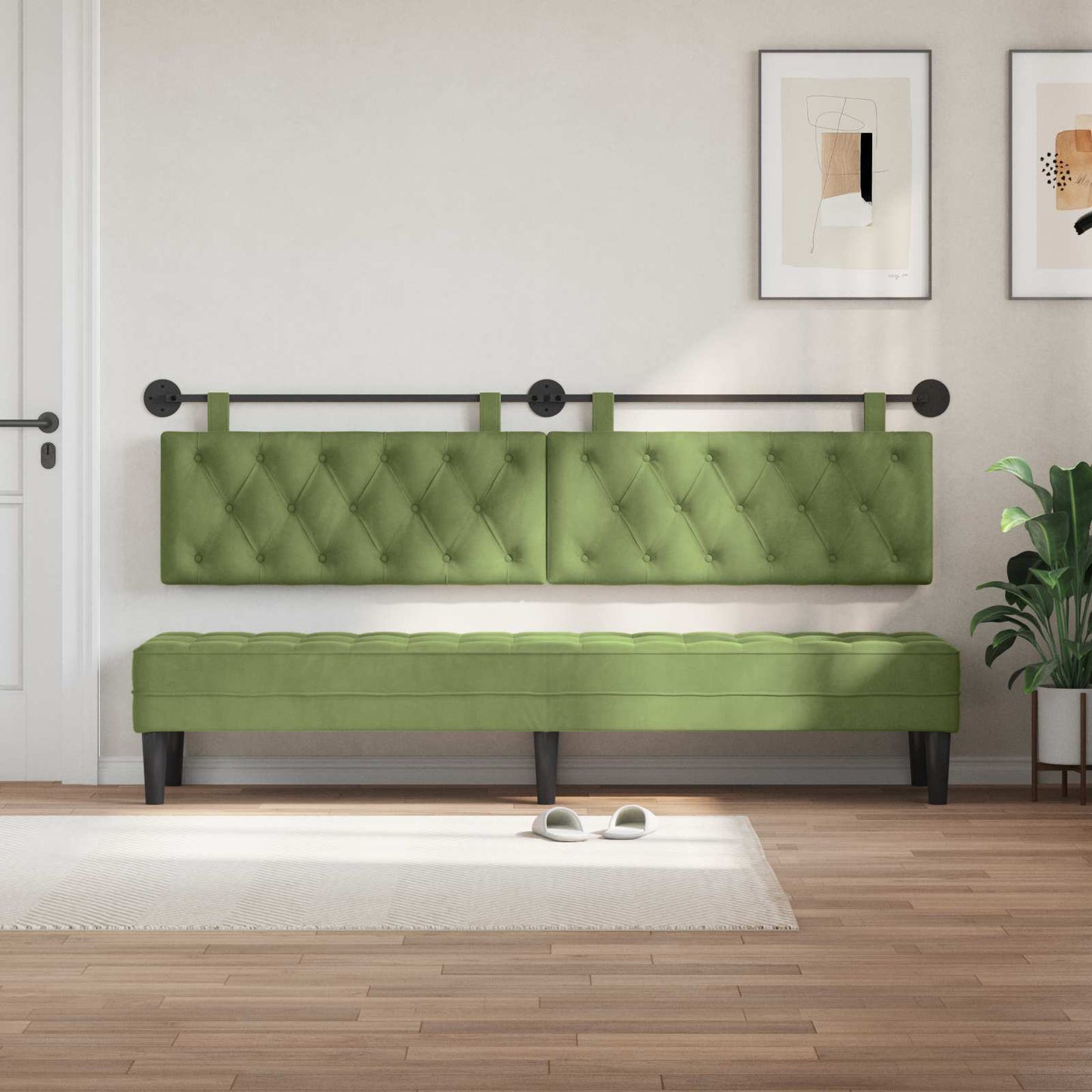 Testiera sospesa Con luce LED Verde chiaro Velluto | homemem39