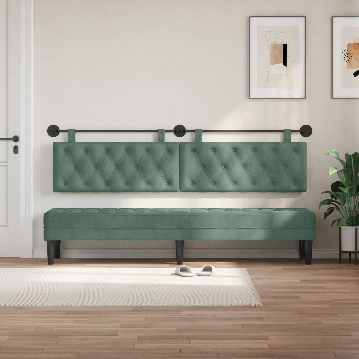 Testiera sospesa Con luce LED Verde Mare Velluto | homemem39