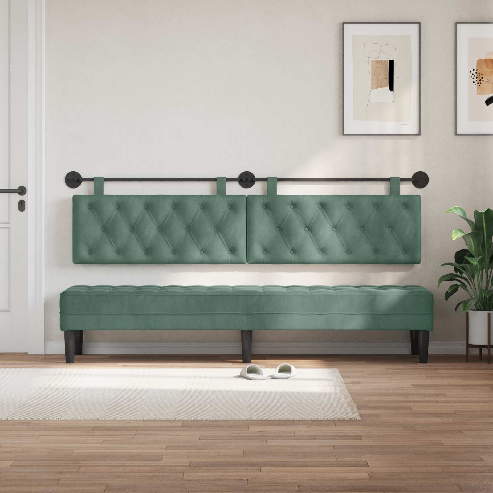 Testiera sospesa Con luce LED Verde Mare Velluto | homemem39