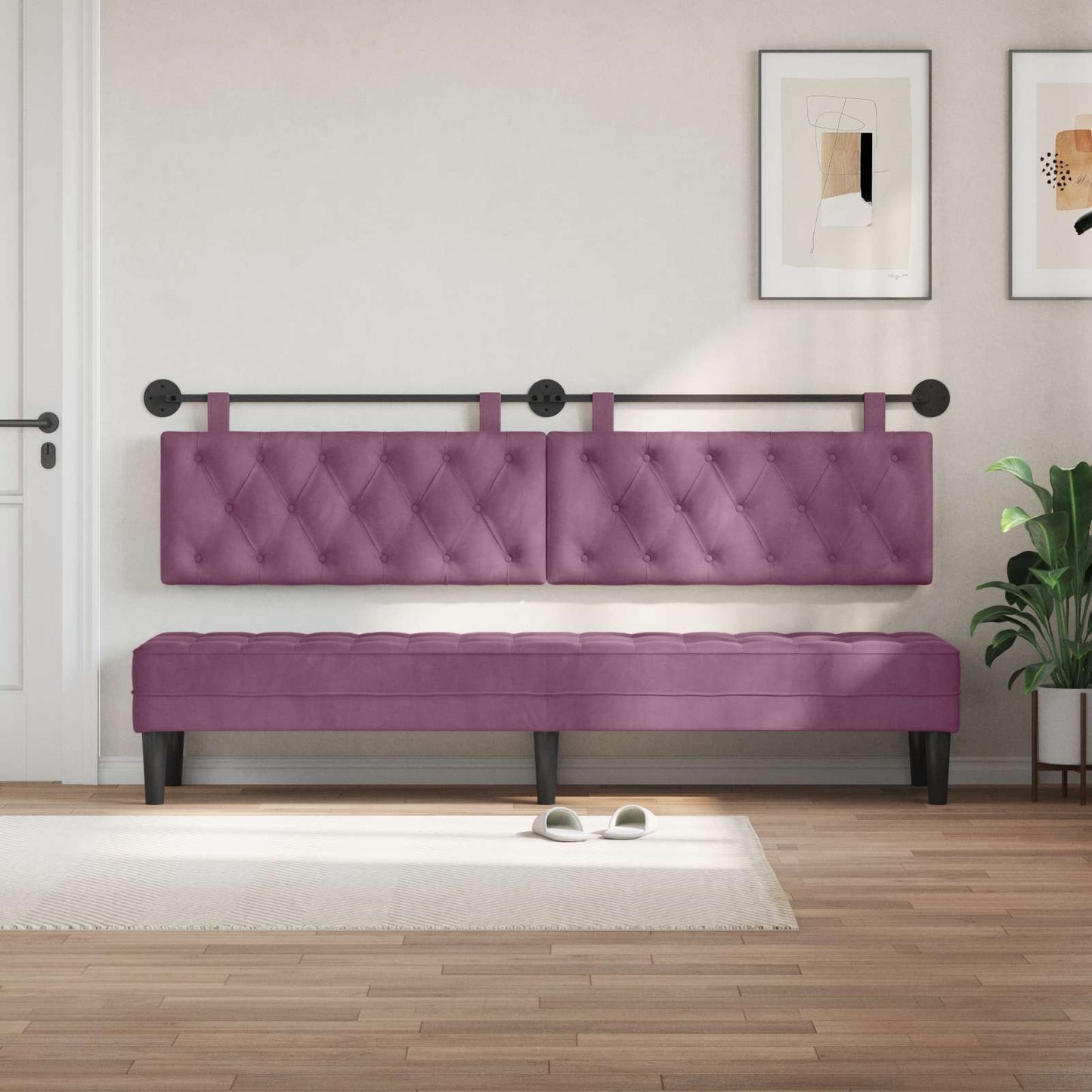 Testiera sospesa Con luce LED Viola Velluto | homemem39