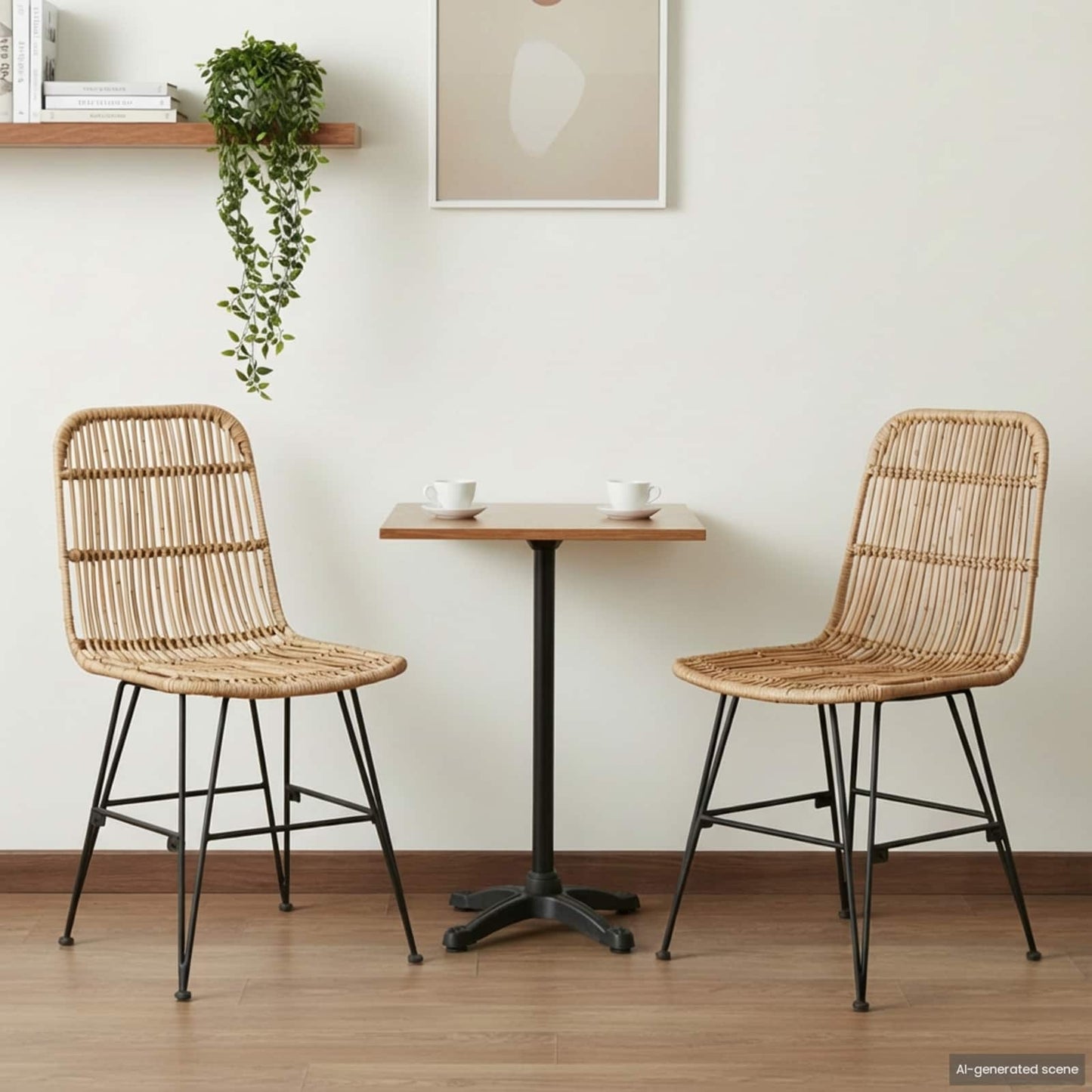 Sedia da pranzo 2 pz Rattan e acciaio Naturale 41 x 55 x 85 cm