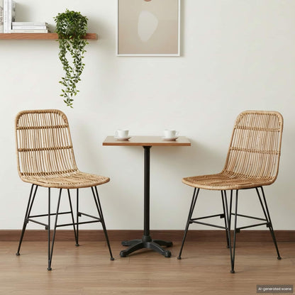 Sedia da pranzo 2 pz Rattan e acciaio Naturale 41 x 55 x 85 cm