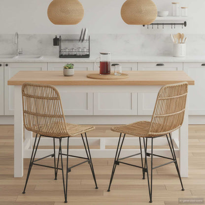 Sedia da pranzo 2 pz Rattan e acciaio Naturale 41 x 55 x 85 cm