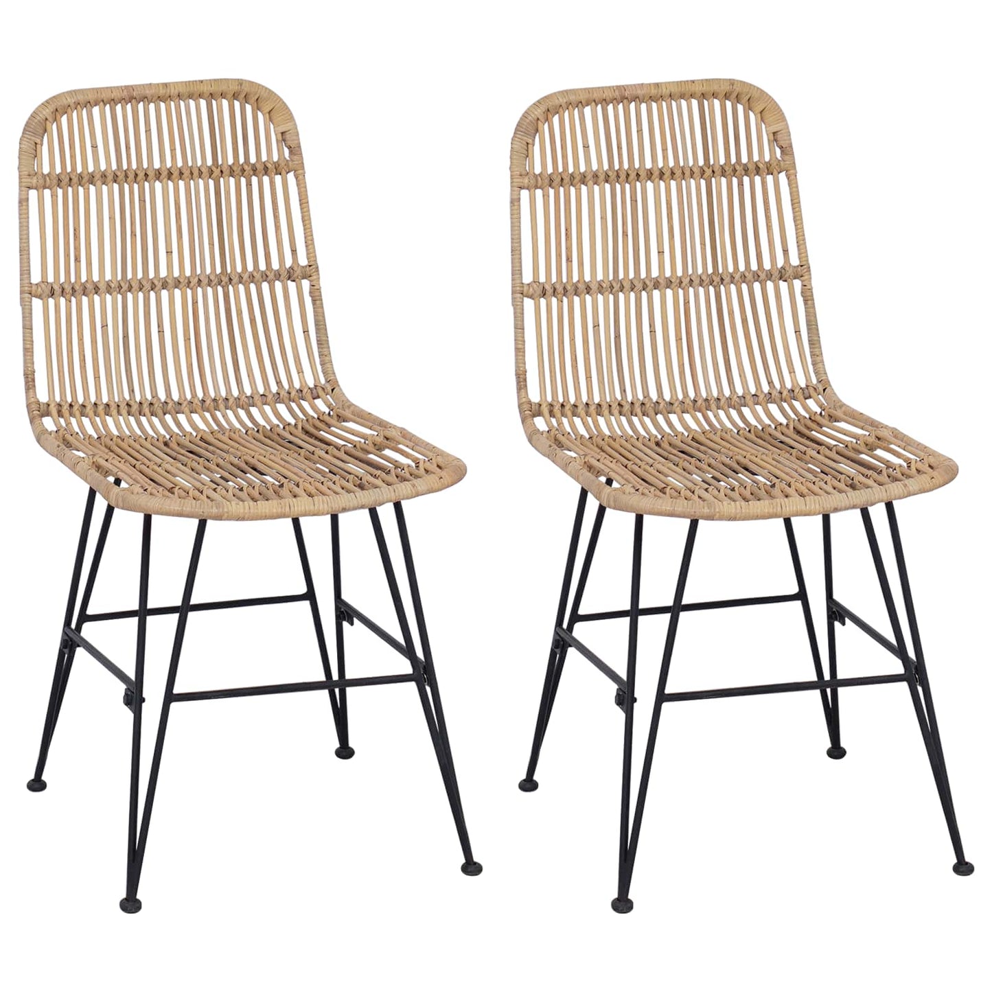 Sedia da pranzo 2 pz Rattan e acciaio Naturale 41 x 55 x 85 cm