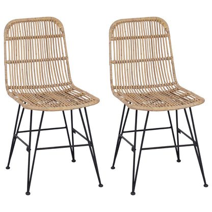 Sedia da pranzo 2 pz Rattan e acciaio Naturale 41 x 55 x 85 cm
