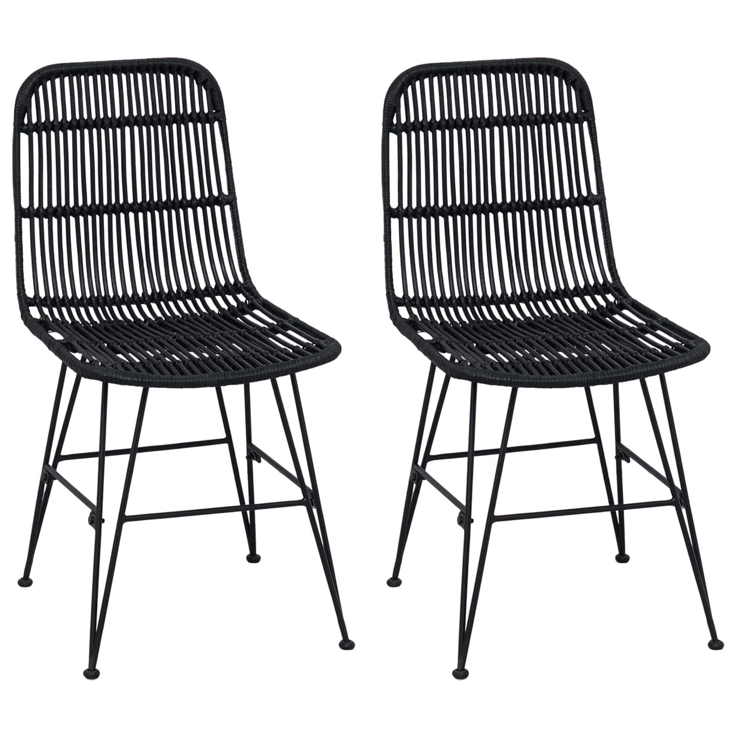 Sedia da pranzo 2 pz Rattan e acciaio Nero 41 x 55 x 85 cm