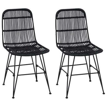 Sedia da pranzo 2 pz Rattan e acciaio Nero 41 x 55 x 85 cm
