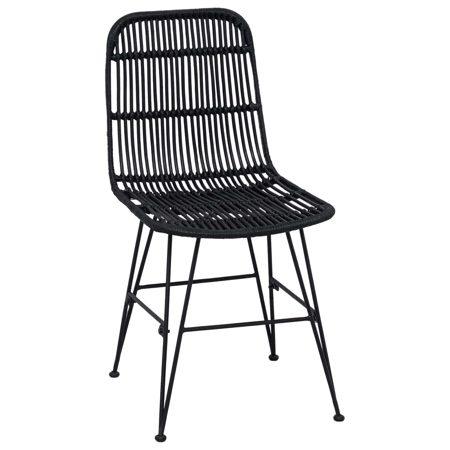 Sedia da pranzo 2 pz Rattan e acciaio Nero 41 x 55 x 85 cm