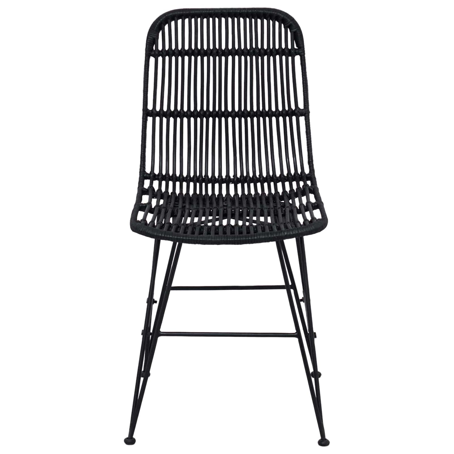 Sedia da pranzo 2 pz Rattan e acciaio Nero 41 x 55 x 85 cm