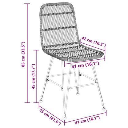 Sedia da pranzo 2 pz Rattan e acciaio Nero 41 x 55 x 85 cm