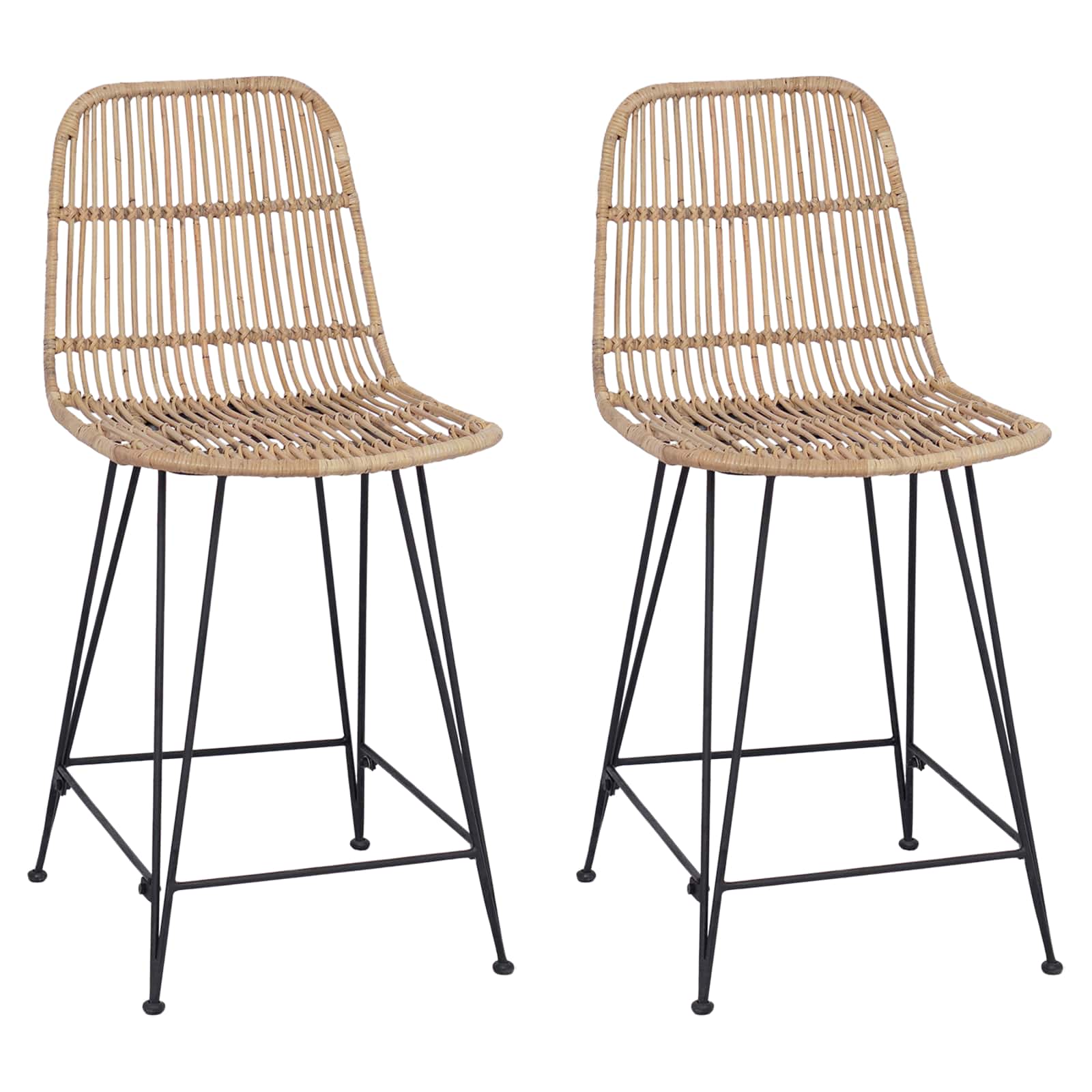 Sgabello da bar 2 pcs Naturale 44 x 54 x 96 cm Rattan e acciaio | homemem39
