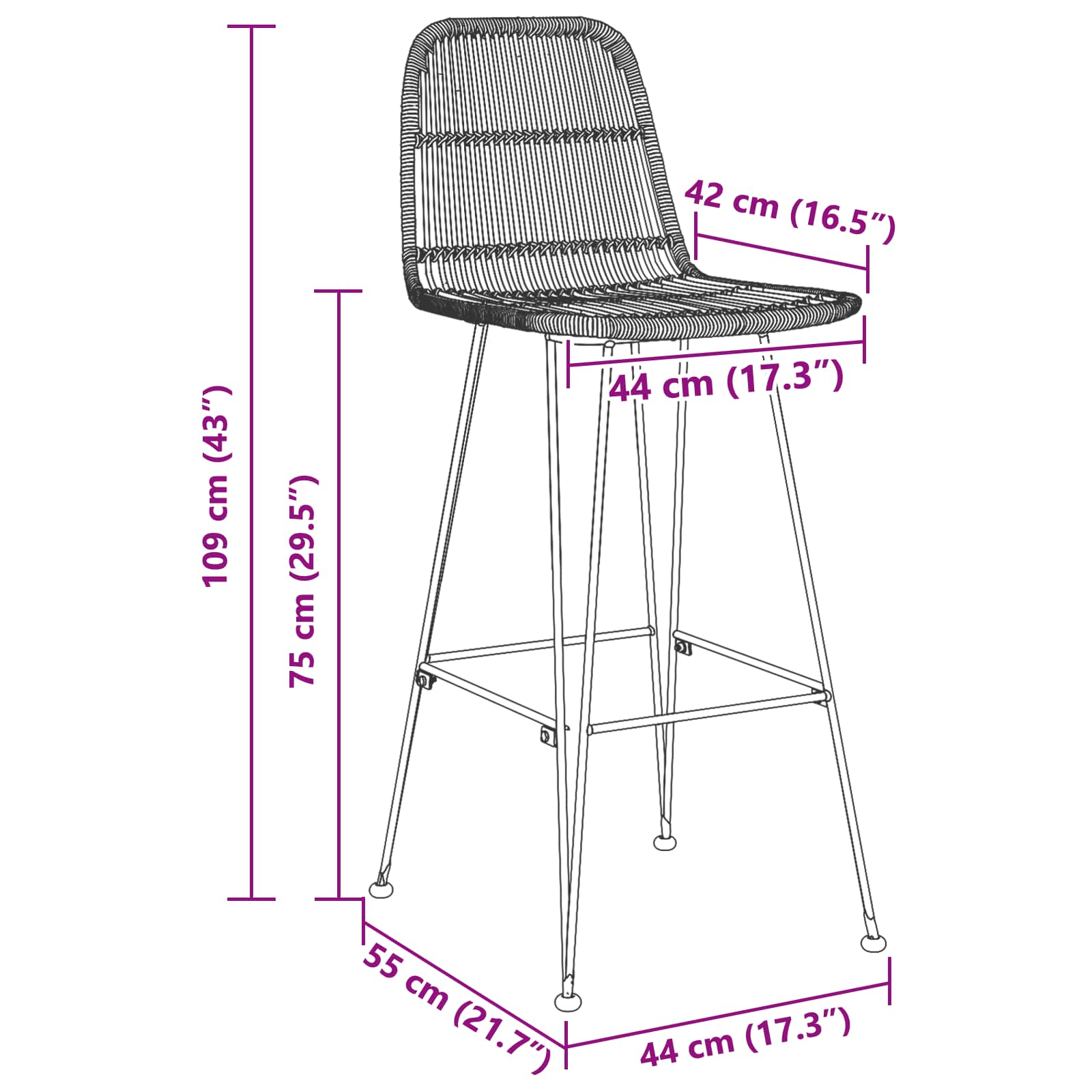 Sgabello da bar 2 pcs Naturale 44 x 55 x 109 cm | homemem39