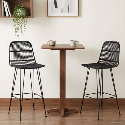 Sgabello da bar 2 pcs Nero 44 x 55 x 109 cm Rattan e acciaio | homemem39