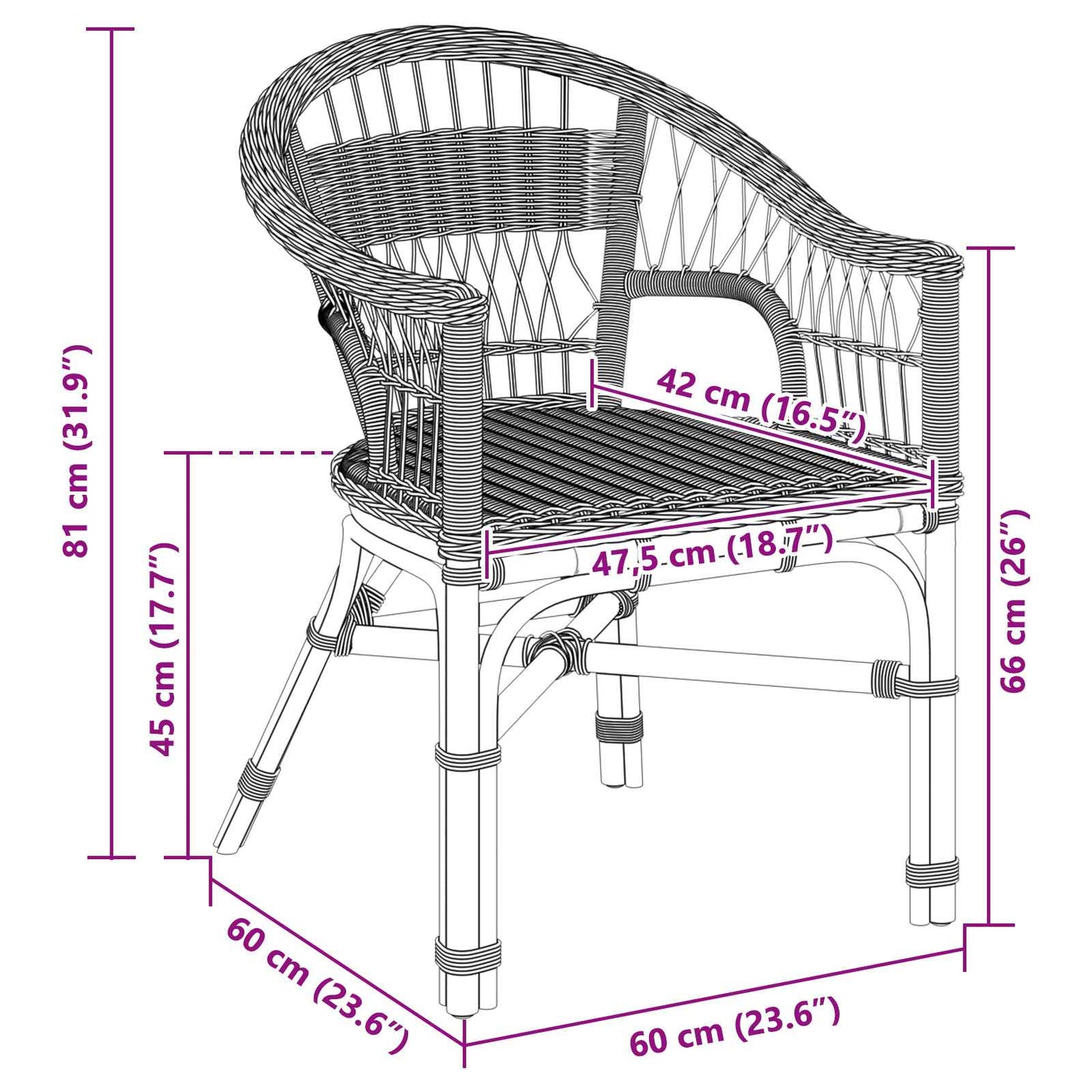 Sedia Impilabile Nero 60 x 60 x 81 cm Rattan | homemem39