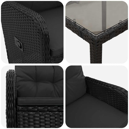 Set da pranzo per esterni 3 pcs Nero 90 x 90 x 75 cm polyrattan | homemem39