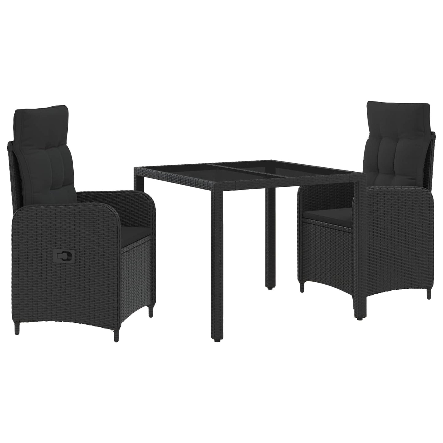 Set da pranzo per esterni 3 pcs Nero 90 x 90 x 75 cm polyrattan