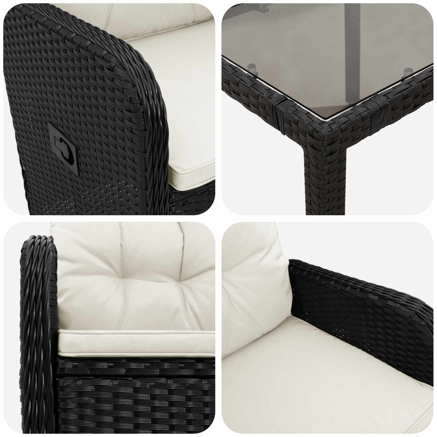 Set da pranzo per esterni 3 pcs Nero e Bianco Crema | homemem39