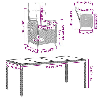 Set da pranzo per esterni 9 pcs Nero 190 x 90 x 75 cm | homemem39