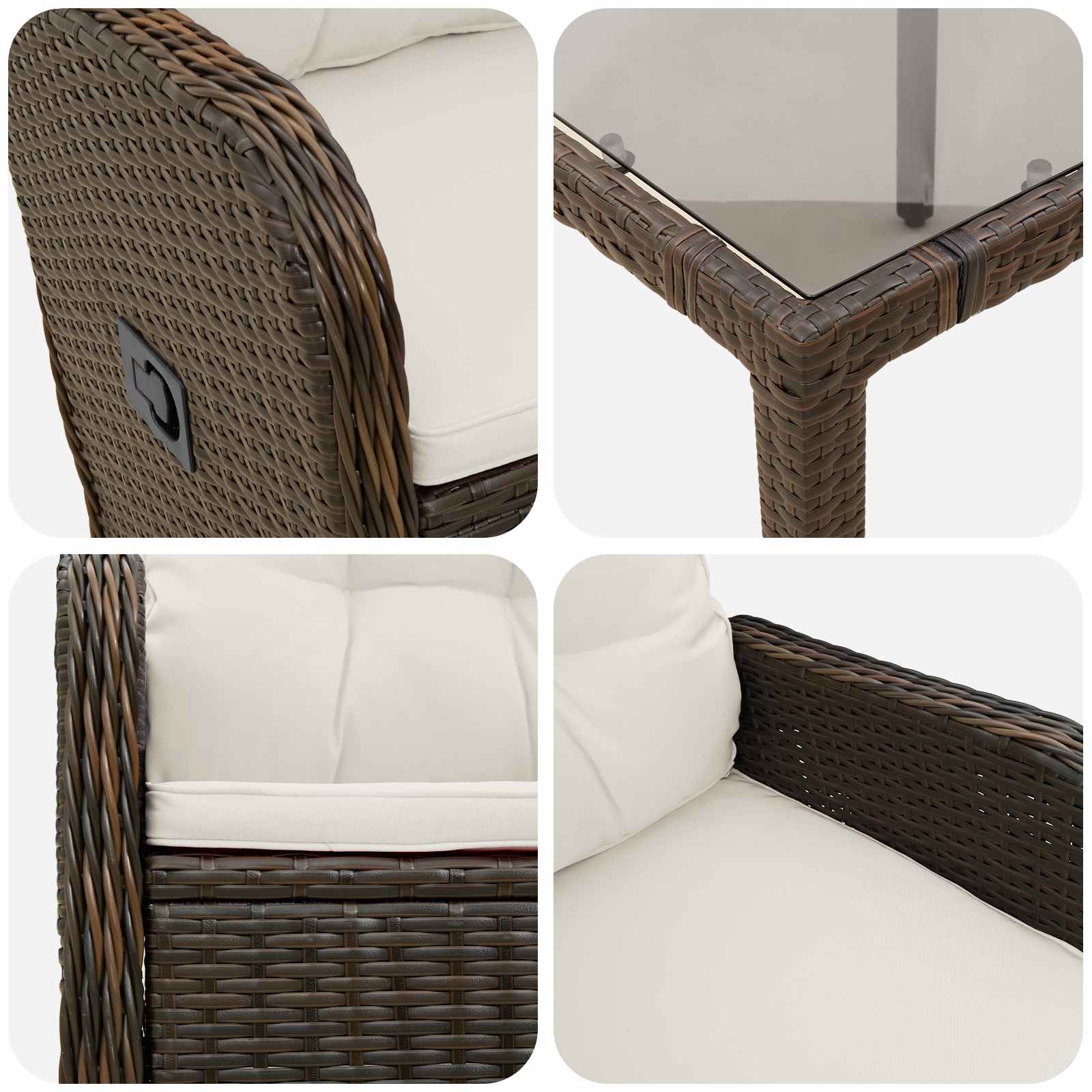 Set da pranzo per esterni 3 pcs Marrone e Bianco Crema | homemem39