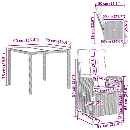 Set da pranzo per esterni 3 pcs Grigio chiaro e grigio scuro | homemem39