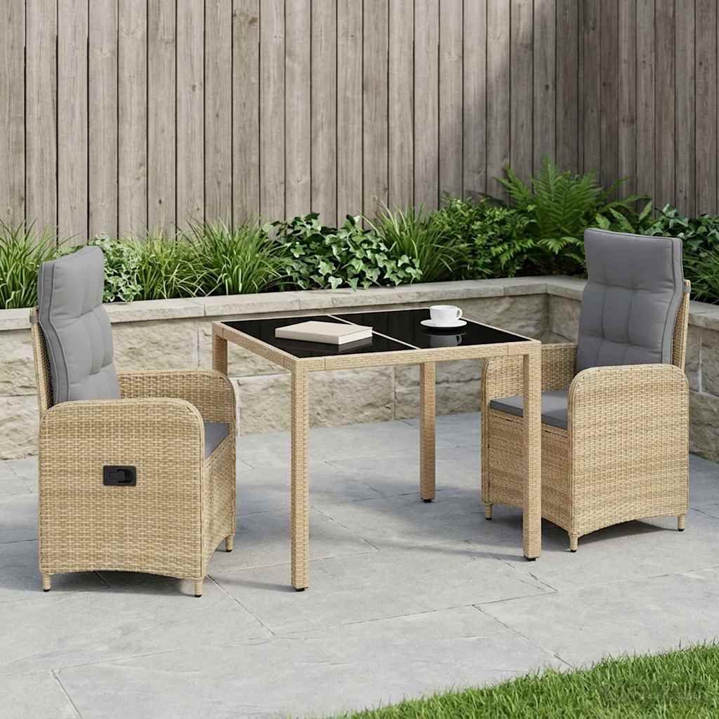 Set da pranzo per esterni 3 pz Beige e Grigio Chiaro polyrattan