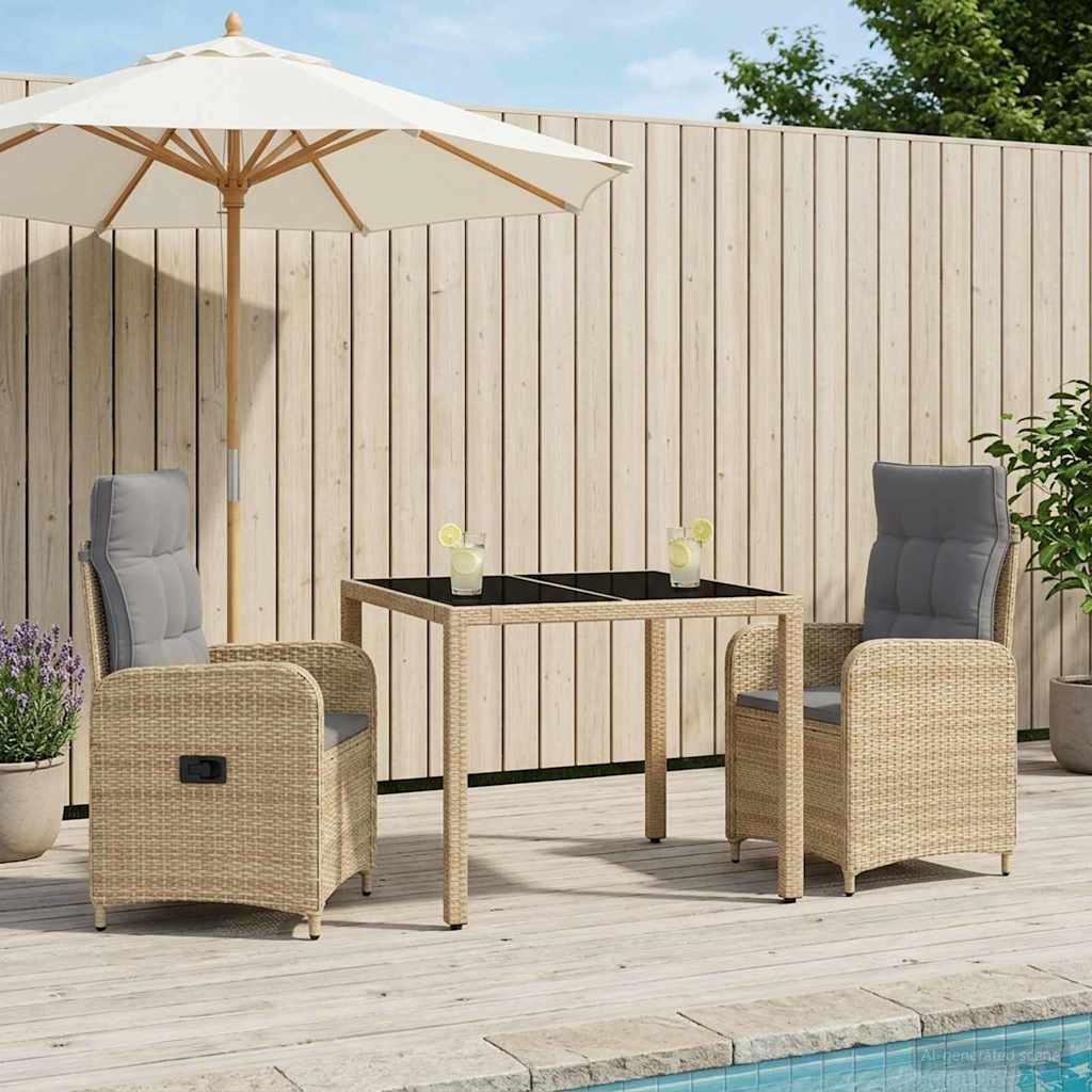 Set da pranzo per esterni 3 pz Beige e Grigio Chiaro polyrattan