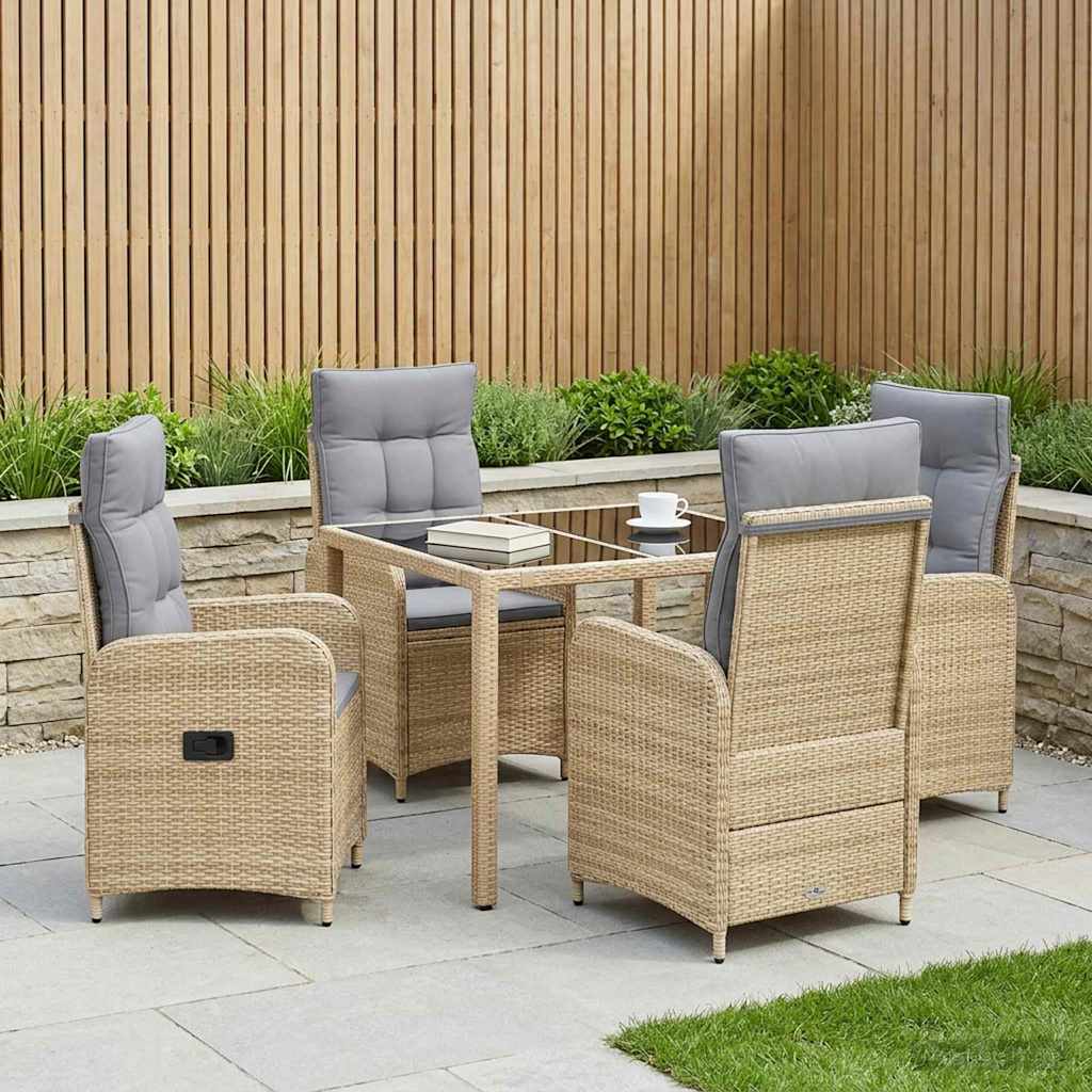 Set da pranzo per esterni 5 pz Beige e Grigio Chiaro polyrattan