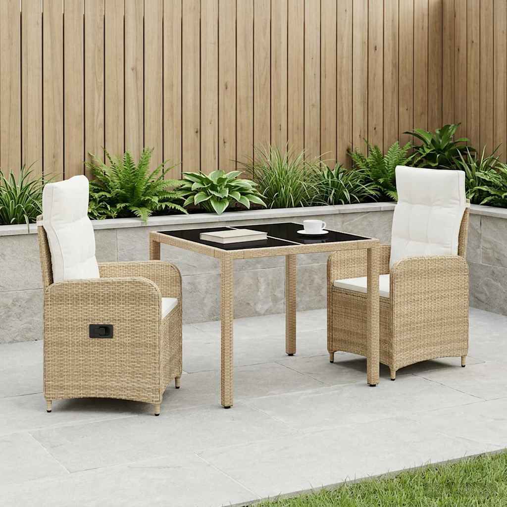 Set da pranzo per esterni 3 pz Beige e Bianco Crema polyrattan