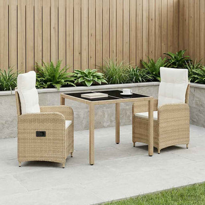 Set da pranzo per esterni 3 pz Beige e Bianco Crema polyrattan