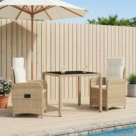 Set da pranzo per esterni 3 pcs Beige e Bianco Crema