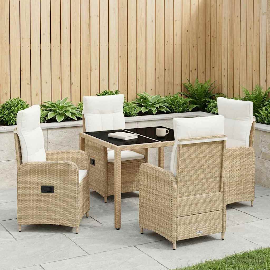 Set da pranzo per esterni 5 pz Beige e Bianco Crema polyrattan