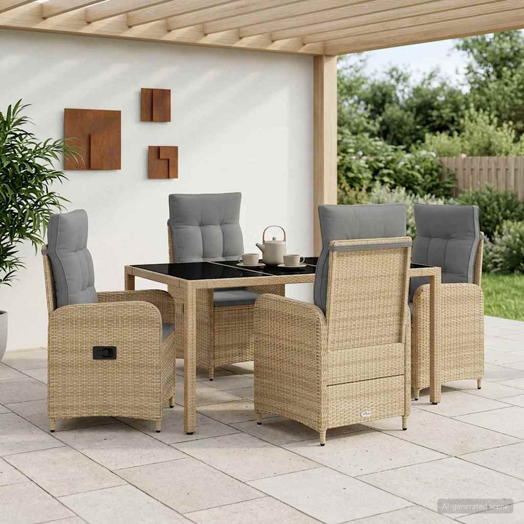 Set da pranzo per esterni 5 pz Beige e Grigio Chiaro polyrattan