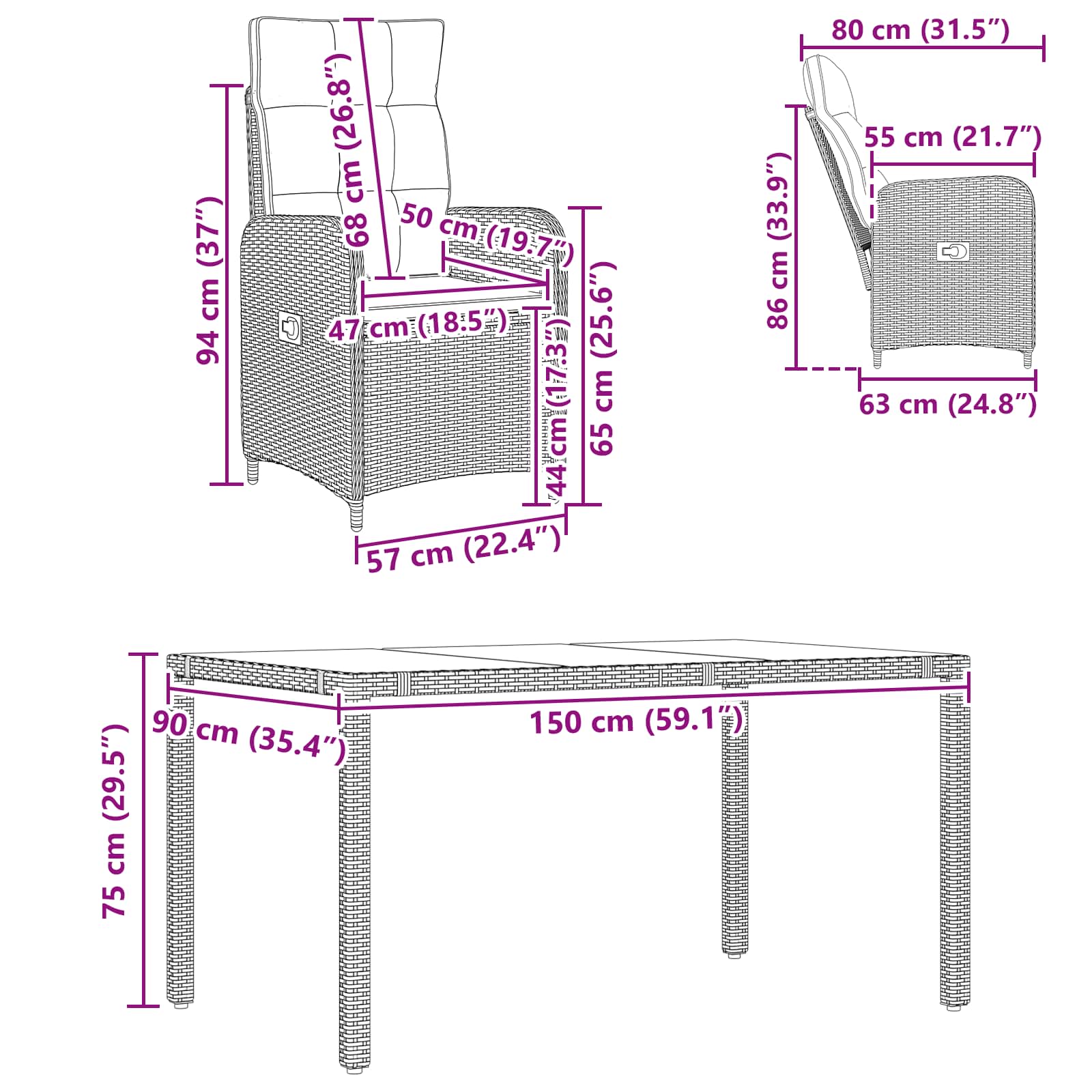 Set da pranzo per esterni 5 pcs Beige e Grigio Chiaro | homemem39
