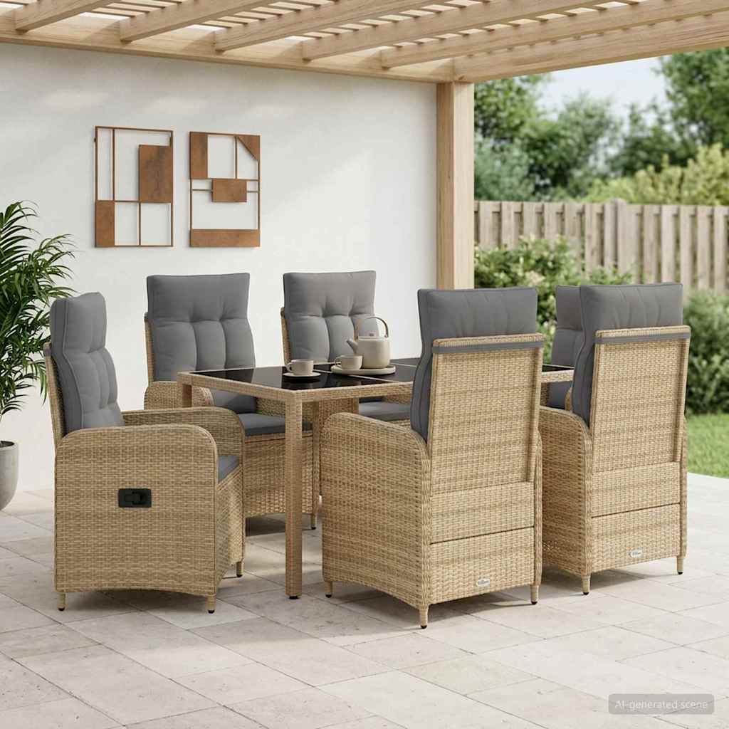 Set da pranzo per esterni 7 pz Beige e Grigio Chiaro polyrattan