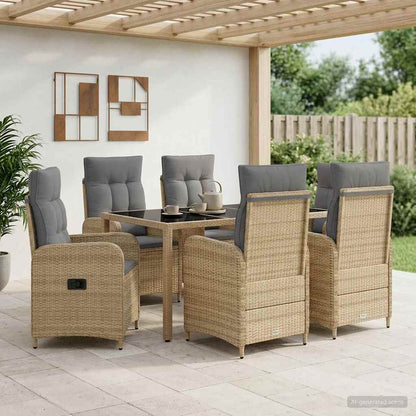 Set da pranzo per esterni 7 pz Beige e Grigio Chiaro polyrattan