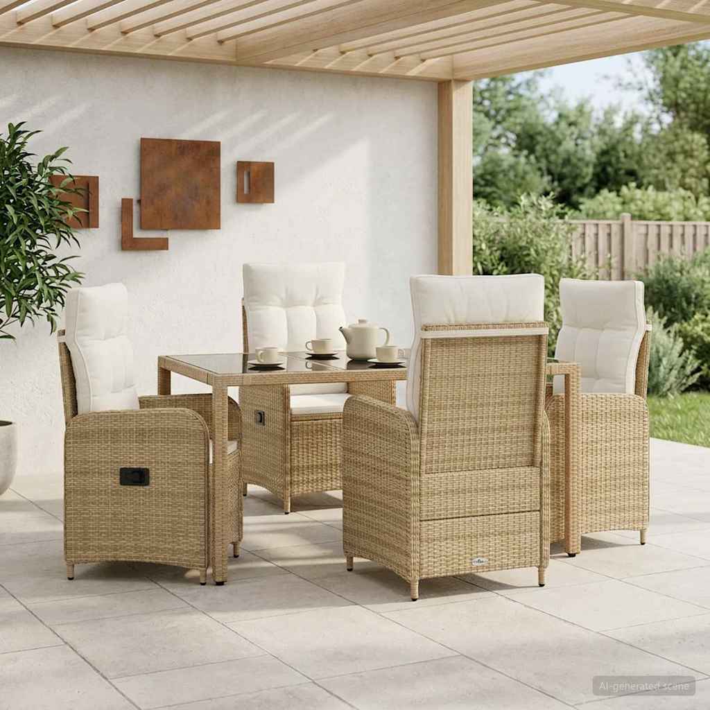 Set da pranzo per esterni 5 pz Beige e Bianco Crema polyrattan