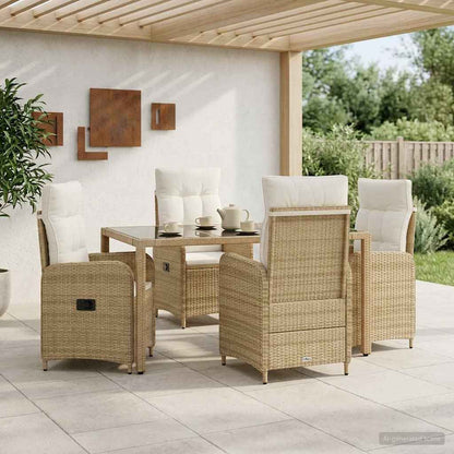 Set da pranzo per esterni 5 pz Beige e Bianco Crema polyrattan