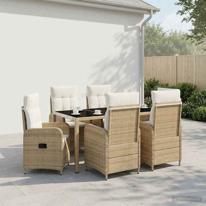 Set da pranzo per esterni 7 pz Beige e Bianco Crema polyrattan