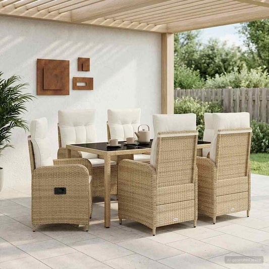 Set da pranzo per esterni 7 pcs Beige e Bianco Crema