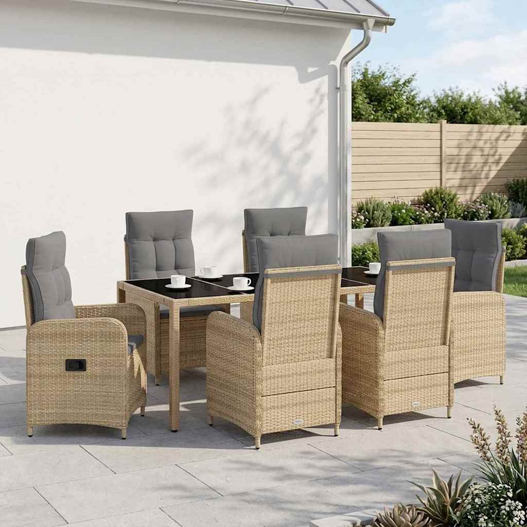 Set da pranzo per esterni 7 pz Beige e Grigio Chiaro polyrattan