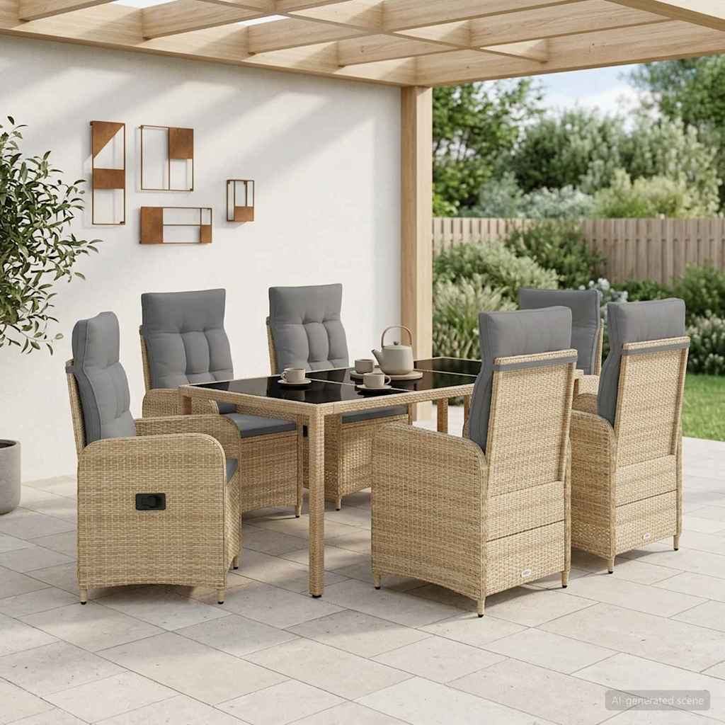 Set da pranzo per esterni 7 pz Beige e Grigio Chiaro polyrattan