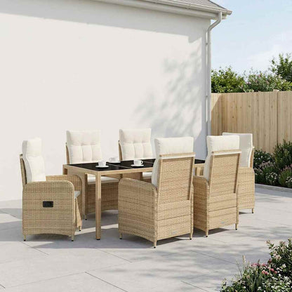 Set da pranzo per esterni 7 pz Beige e Bianco Crema polyrattan