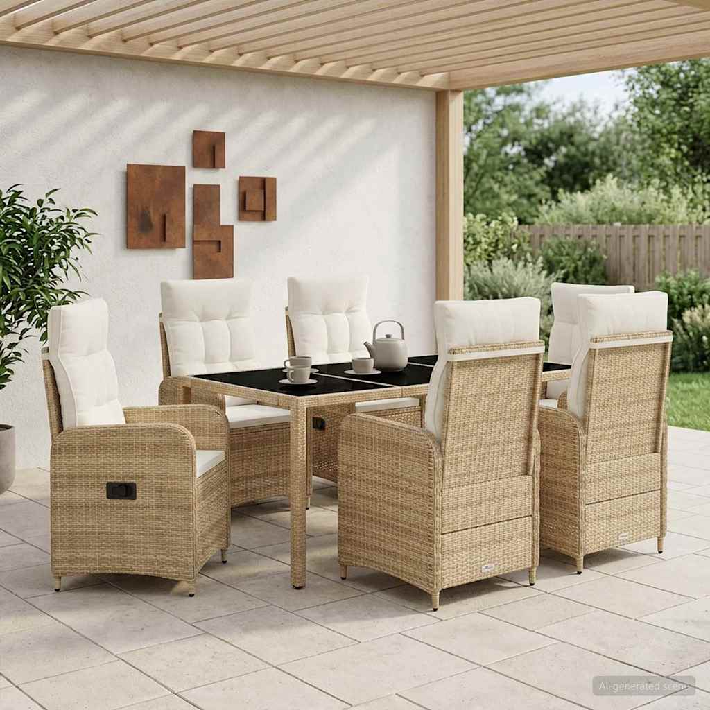 Set da pranzo per esterni 7 pz Beige e Bianco Crema polyrattan